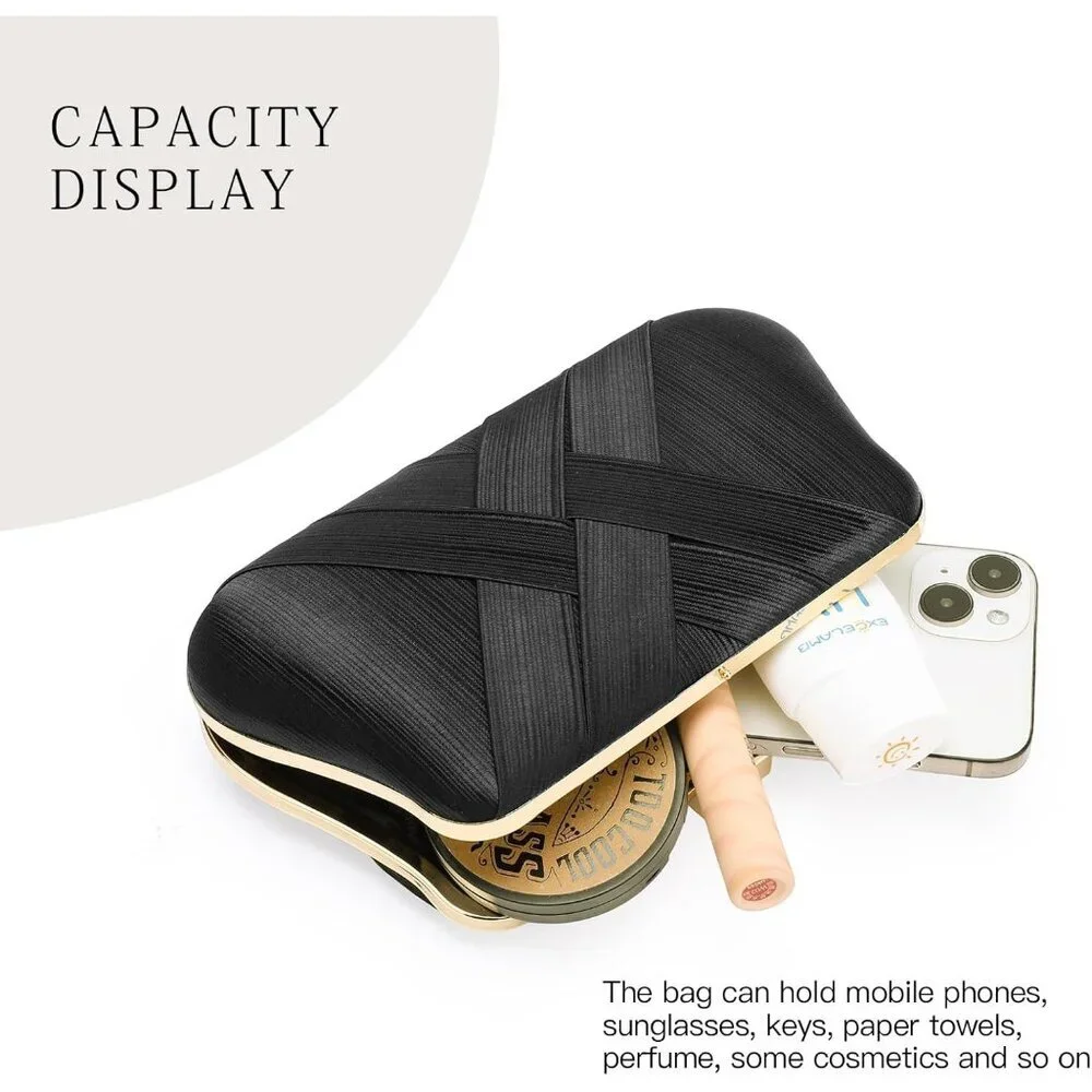 ⚡ Women's Silk Satin Fabric Clutch Crossbody Formal Party Wedding Black Bag